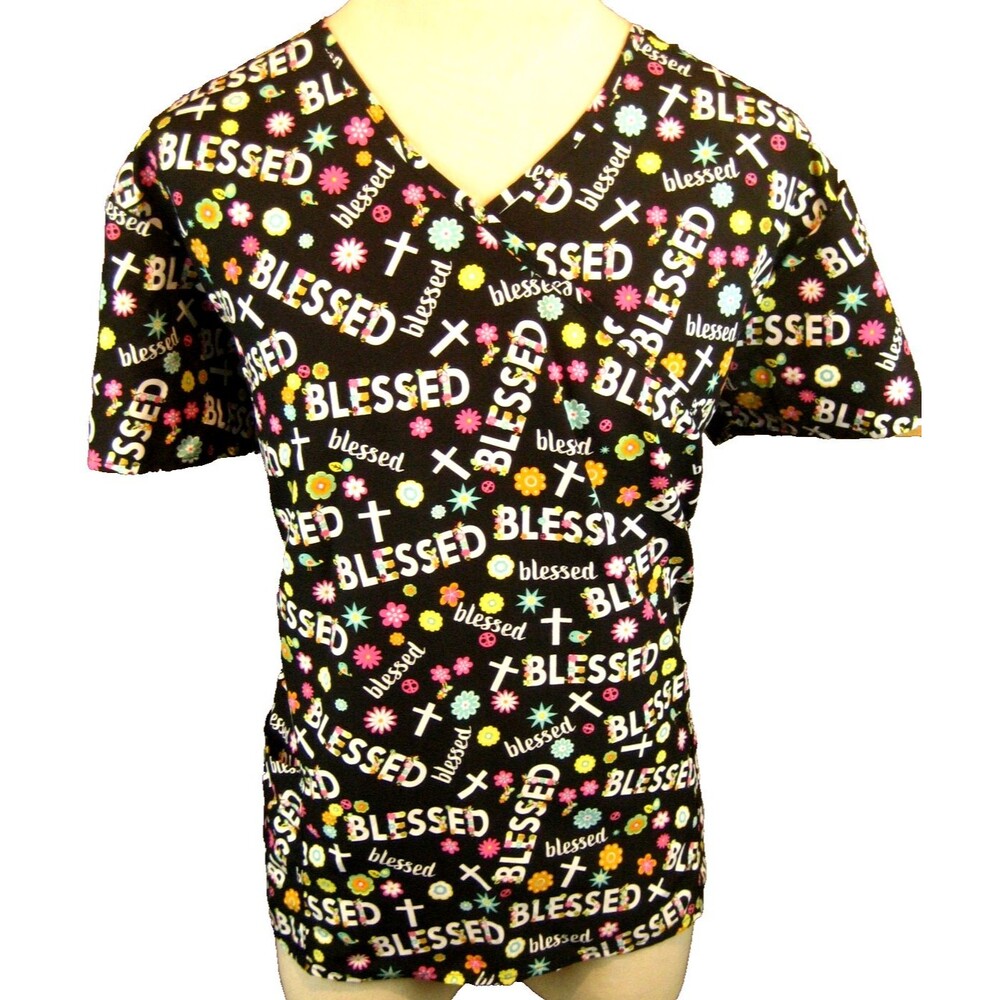 Womens Divine Curves Black Medical SS Pullover Scrub Top sz XL